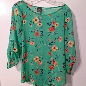Nectar Green Floral Sheer Top Women's Size M
